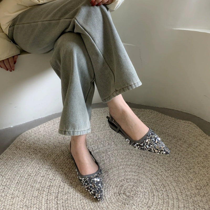 Ortho Welt Silver Sequined Pumps - Unique French Style