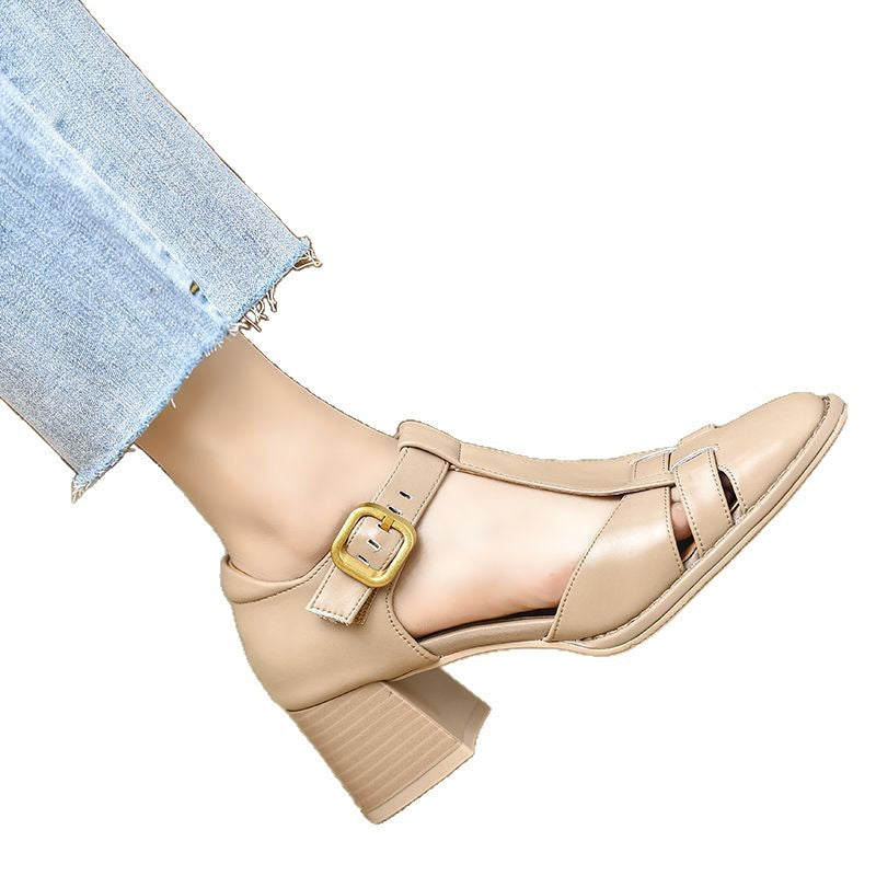 Ortho Welt Chunky Heel Sandals With Cutout And Buckle