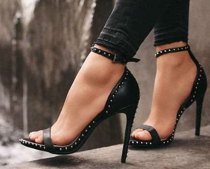 Ortho Welt Riveted Stiletto Heel Sandals, Unique Elegance 