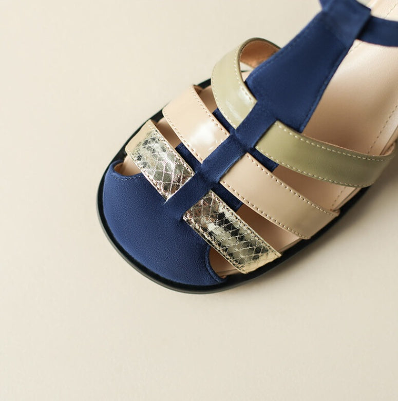 Ortho Welt Elegant Leather Sandals With A Chunky Heel And A Single Buckle