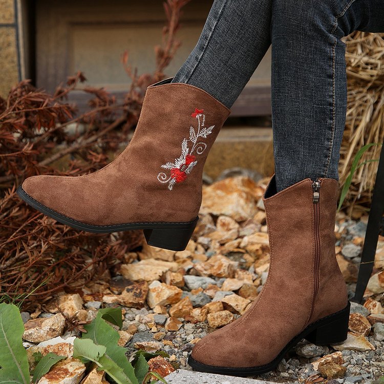 Ortho Welt Mid-Calf Boots - Embroidered Orthopedic Comfort