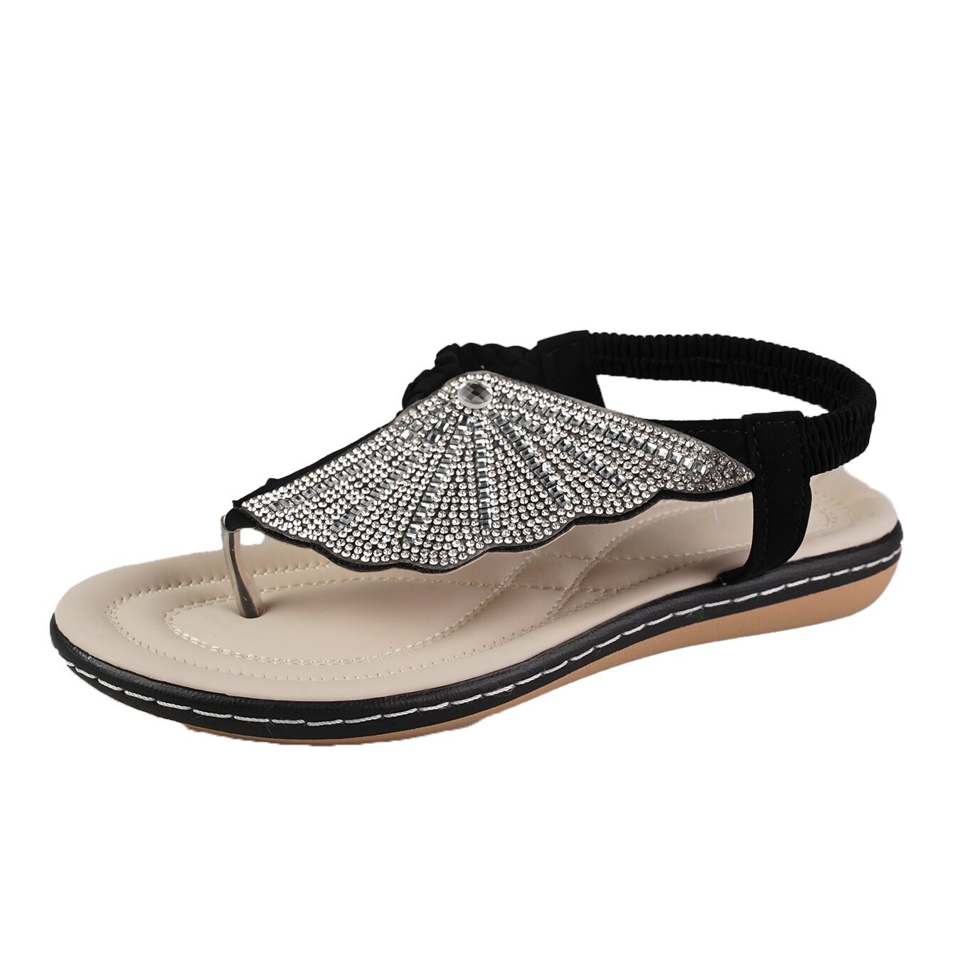 Ortho Welt Rhinestone Shell Sandals - Summer Elegance