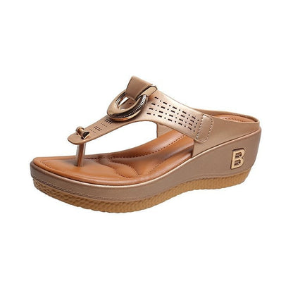 Ortho Welt High Heel Thong Sandals With Metallic Decorations