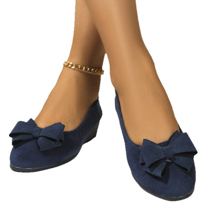 Ortho Welt Suede Shoes With Bow And Elastic - Unique Elegance