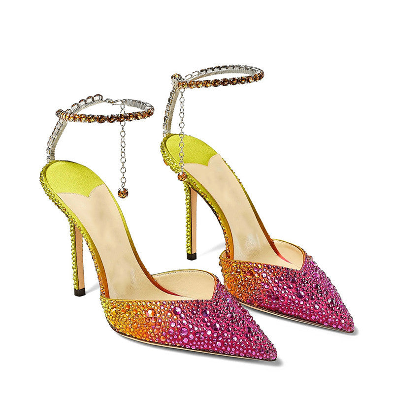 Ortho Welt Simple Stiletto Heels With Colorful Rhinestones