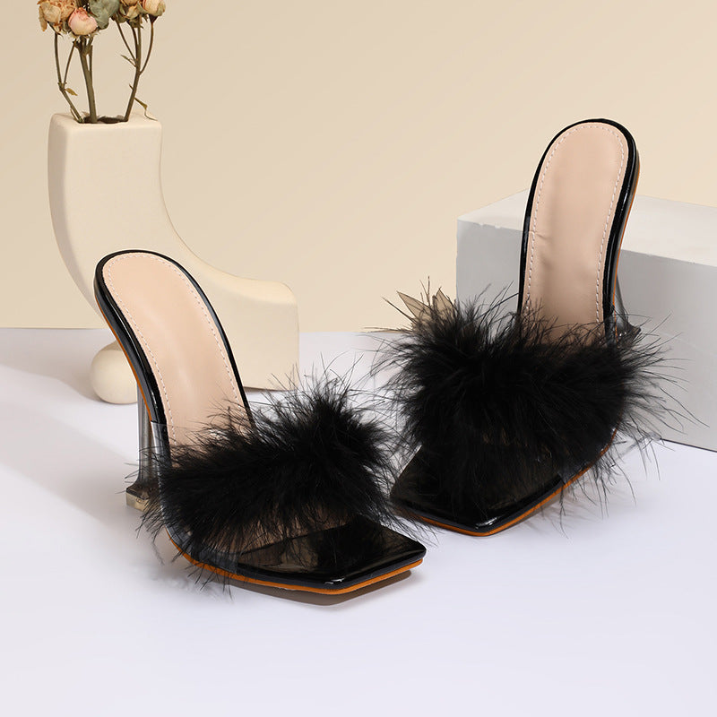 Ortho Welt Crystal And Fur Stiletto Heel Sandals