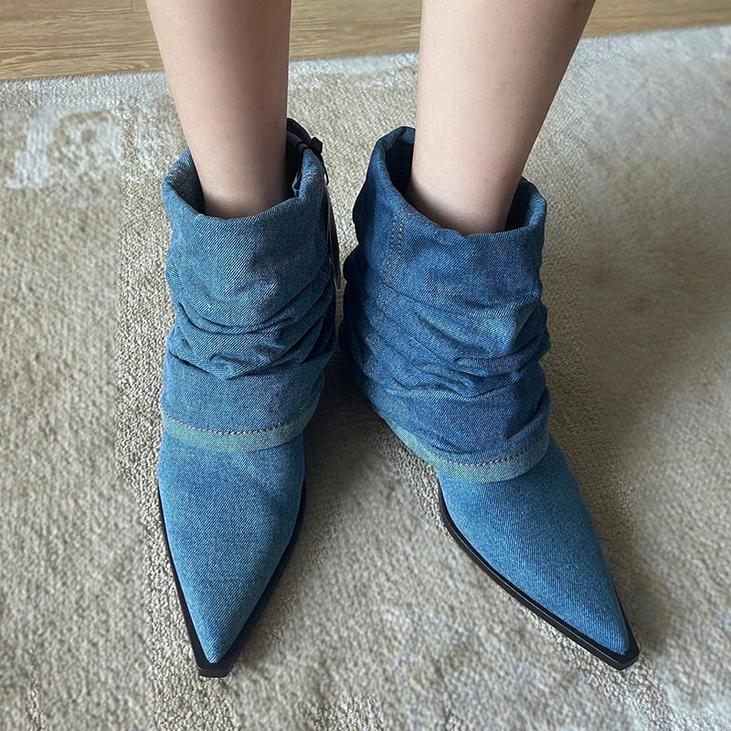 Ortho Welt Pleated Denim Boots - Orthopedic Thick Sole