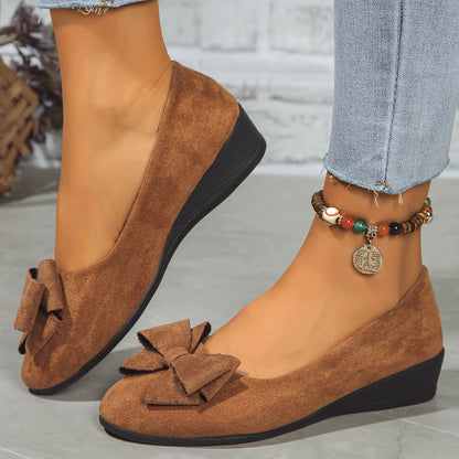 Ortho Welt Suede Shoes With Bow And Elastic - Unique Elegance