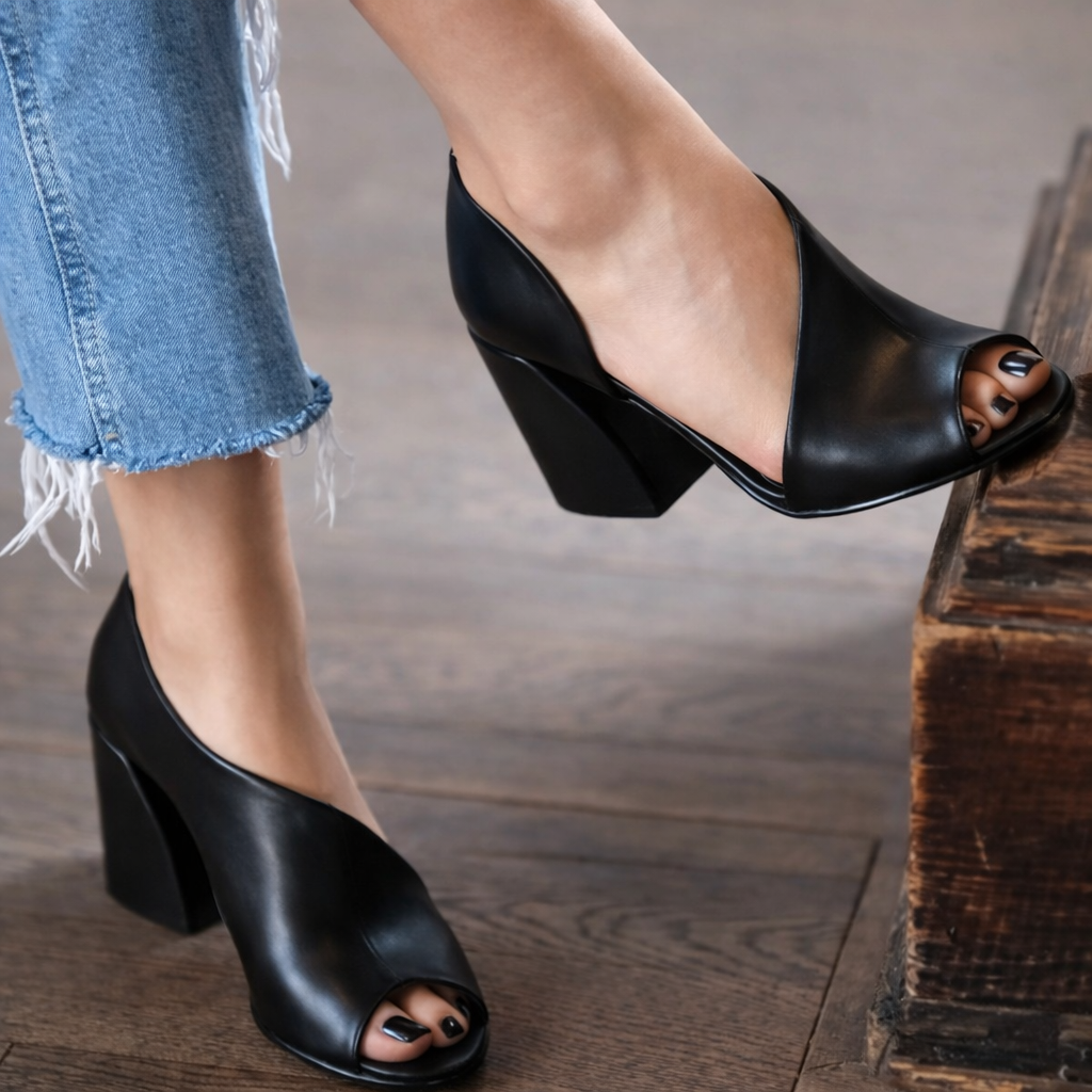 Adeline | Elegante offene Ledersandalen mit Blockabsatz und orthopädischer Polsterung