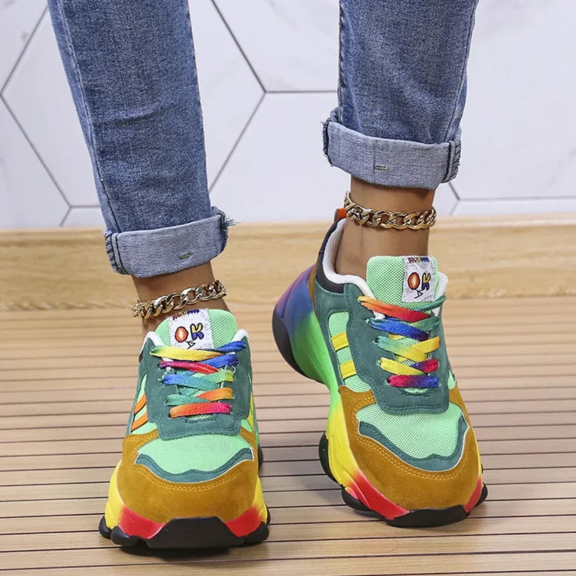 Jayla | Unisex-Sneaker in leuchtenden Regenbogenfarben mit orthopädischer Dämpfung