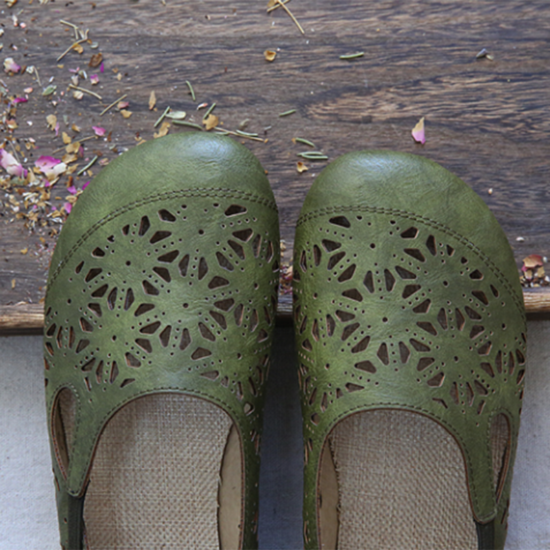 Jacqueline | Orthopädische Damen-Ballerinas aus Leder mit Blumenmuster und Cut-outs