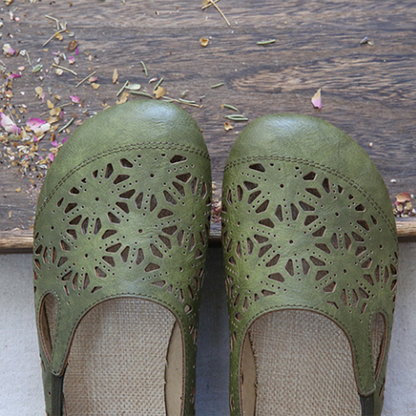 Jacqueline | Orthopädische Damen-Ballerinas aus Leder mit Blumenmuster und Cut-outs