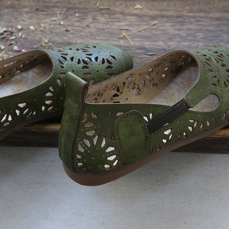 Jacqueline | Orthopädische Damen-Ballerinas aus Leder mit Blumenmuster und Cut-outs