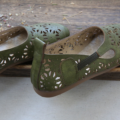 Jacqueline | Orthopädische Damen-Ballerinas aus Leder mit Blumenmuster und Cut-outs