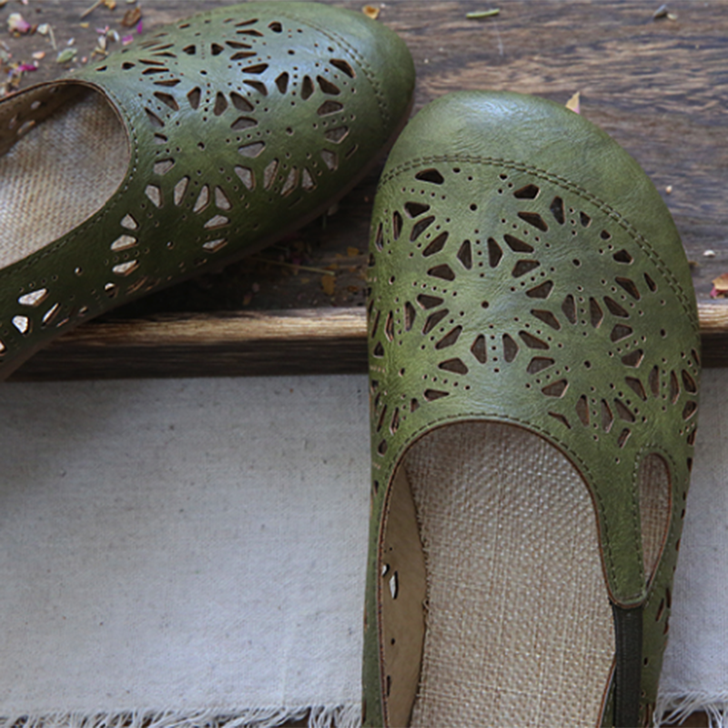 Jacqueline | Orthopädische Damen-Ballerinas aus Leder mit Blumenmuster und Cut-outs