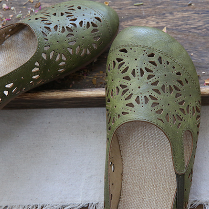 Jacqueline | Orthopädische Damen-Ballerinas aus Leder mit Blumenmuster und Cut-outs