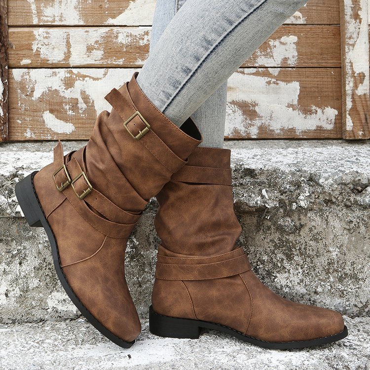 Ortho Welt Vintage Low Heel Boots With Adjustable Buckle