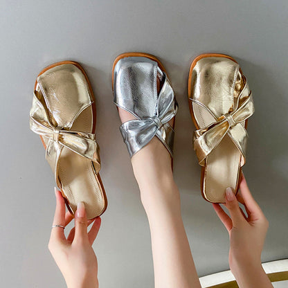 Ortho Welt Damen-Sandalen Metallic Schleife Orthopädisch
