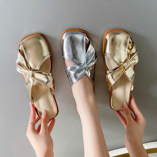 Ortho Welt Damen-Sandalen Metallic Schleife Orthopädisch