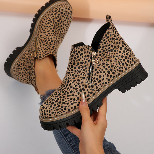 Ortho Welt Leopard Print Low Heel Boots - Unique Elegance