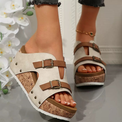 Ortho Welt Ins Buckle Chunky Heel Sandals - Unique Summer Elegance