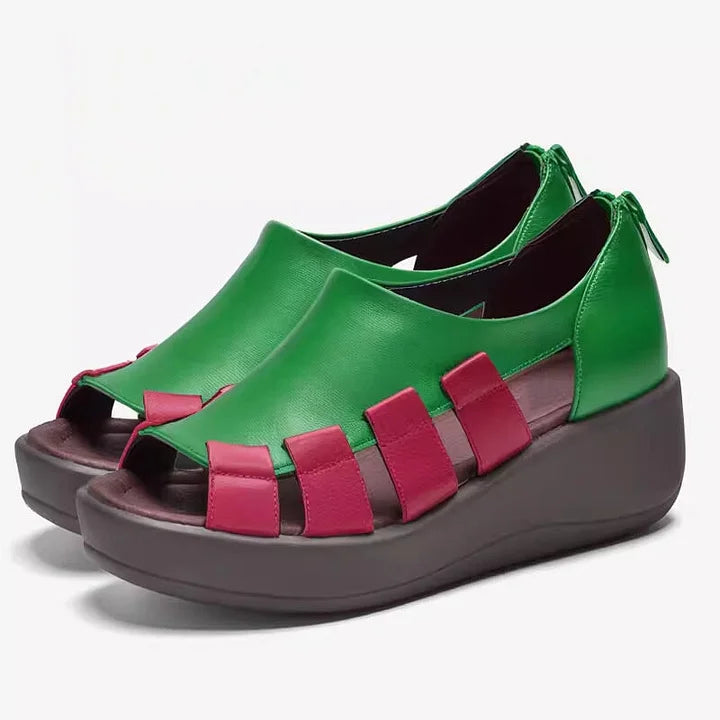 Ortho Welt Zamira Keilsandale - Farbblock Leder Orthopedic
