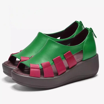 Ortho Welt Zamira Keilsandale - Farbblock Leder Orthopedic