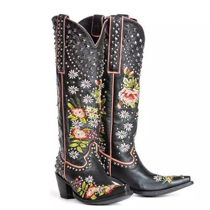 Ortho Welt Floral Studded Orthopedic Pointed Toe Boots