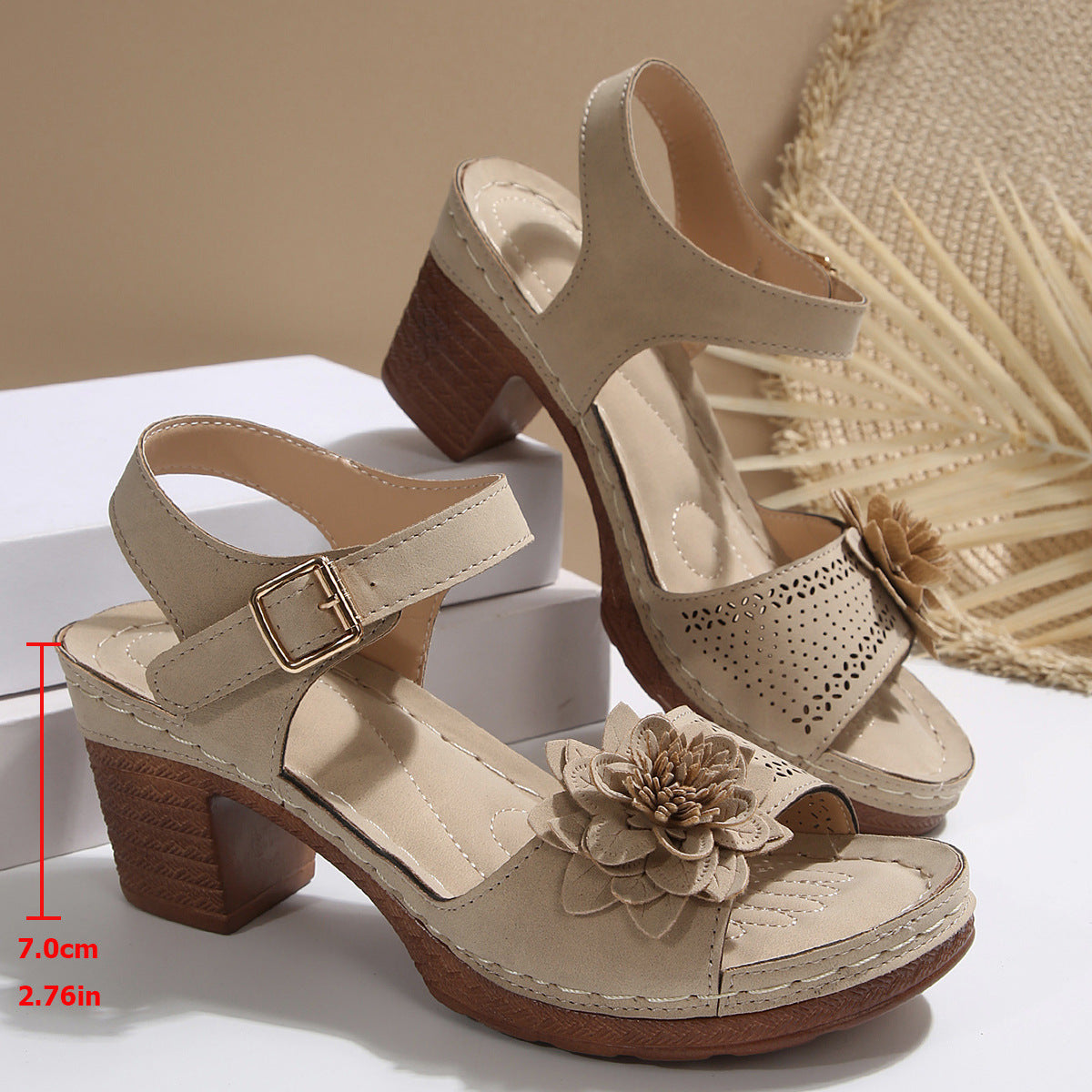 Ortho Welt Floral Chunky Heel Sandals - One Size Fits All