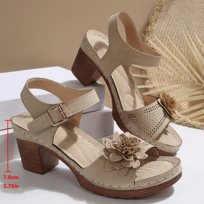 Ortho Welt Floral Chunky Heel Sandals - One Size Fits All