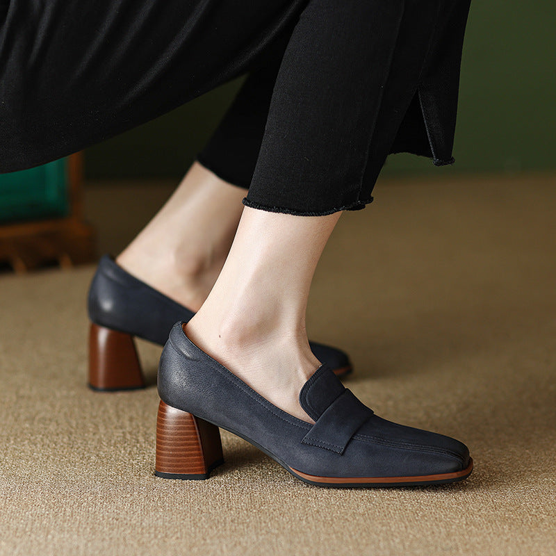 Ortho Welt Low-Cut Shoes With Thick, Square Heels - Unique Elegance