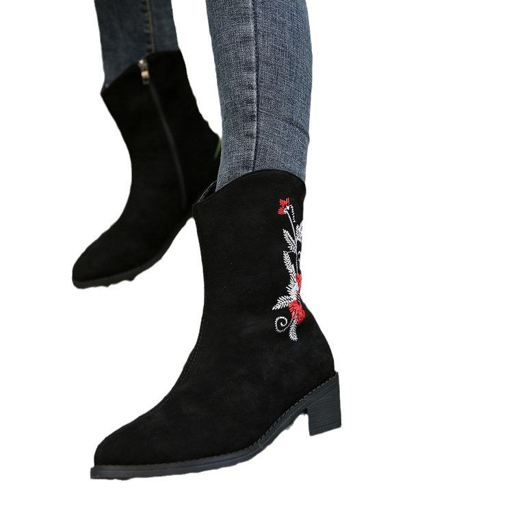 Ortho Welt Mid-Calf Boots - Embroidered Orthopedic Comfort