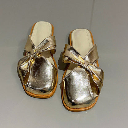 Ortho Welt Damen-Sandalen Metallic Schleife Orthopädisch