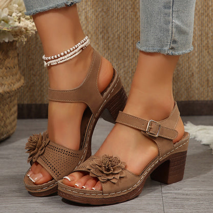 Ortho Welt Floral Chunky Heel Sandals - One Size Fits All