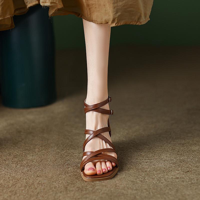 Ortho Welt Vintage Brown Heeled Sandals - Unique Elegance