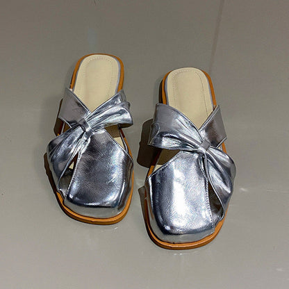 Ortho Welt Damen-Sandalen Metallic Schleife Orthopädisch