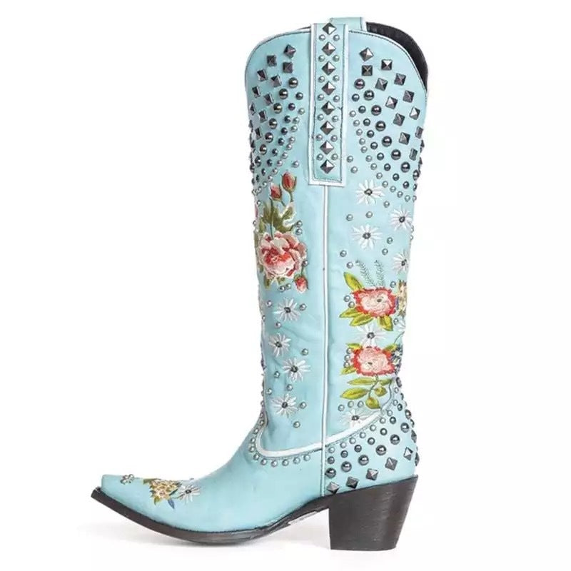 Ortho Welt Floral Studded Orthopedic Pointed Toe Boots