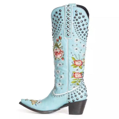 Ortho Welt Floral Studded Orthopedic Pointed Toe Boots