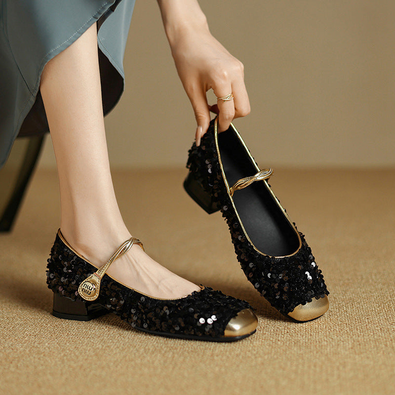 Ortho Welt Low-Heeled Sequined Mary Jane Shoes