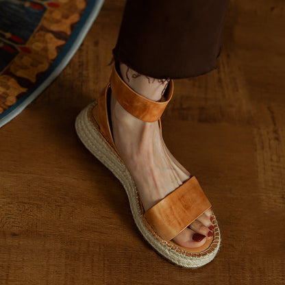 Ortho Welt Vintage Flat Sandals In Braided Leather With A Wedge Heel