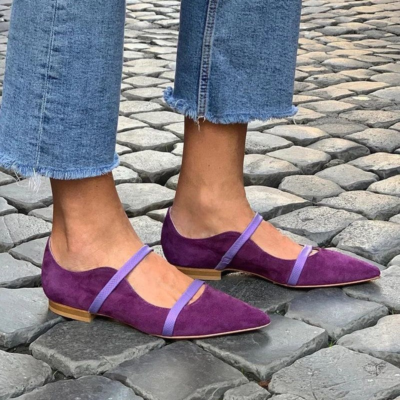 Ortho Welt Suede Shoes With Low Heels And Two Thin Bands