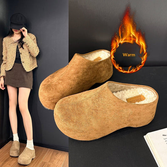 Ortho Welt Trendy Chunky-Heeled Slippers With Faux Fur Lining