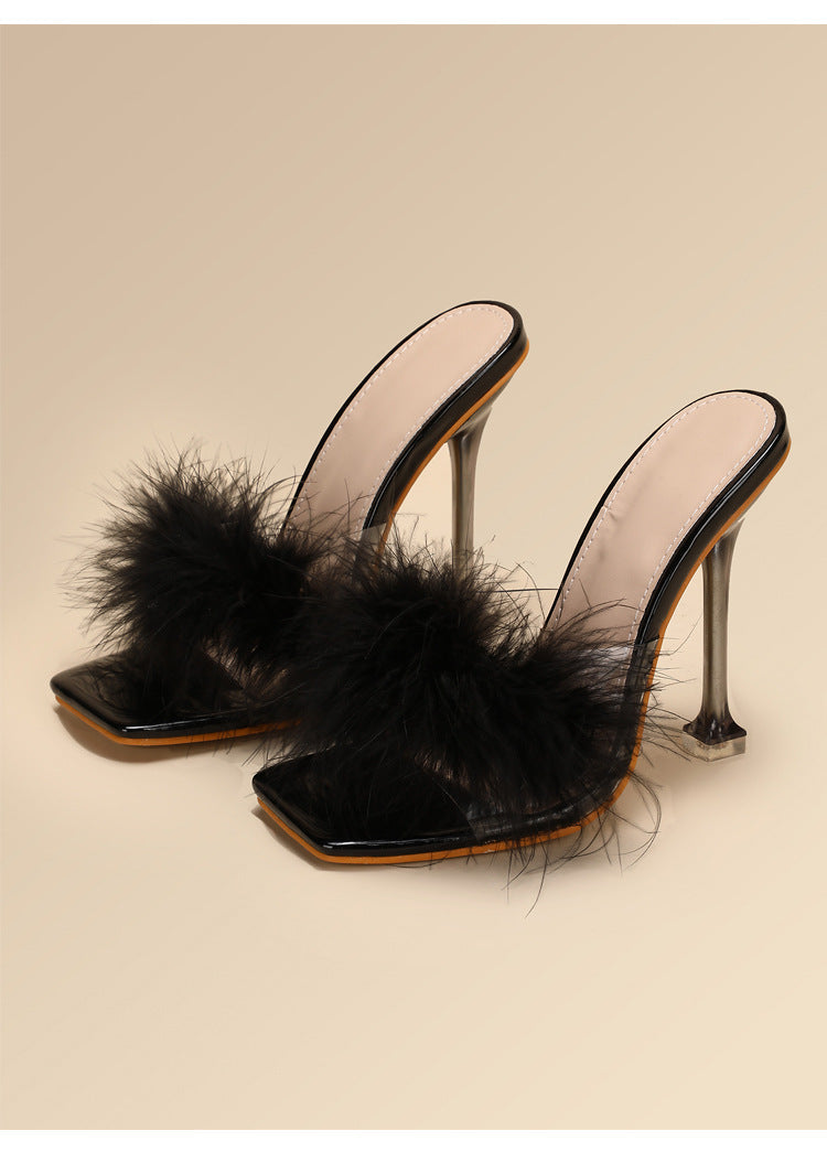 Ortho Welt Crystal And Fur Stiletto Heel Sandals