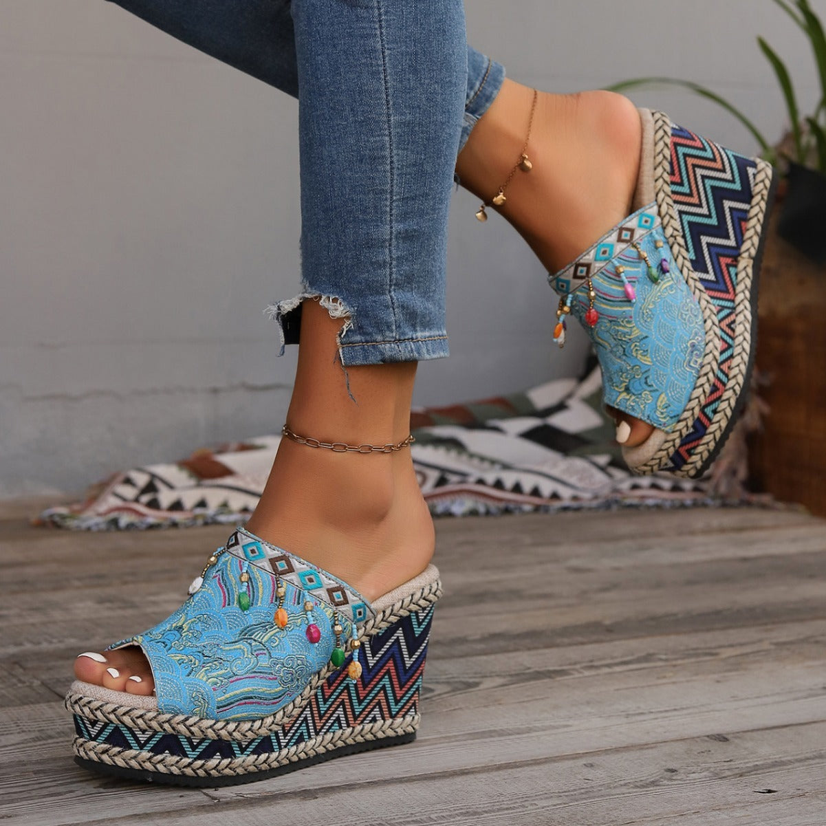 Ortho Welt Keilsandalen - Boho-Muster & Orthopedic Komfort