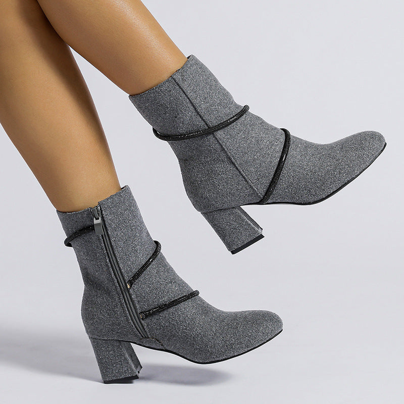 Ortho Welt Mid-Heel Boots With Rhinestone Chain - Unique And Elegant