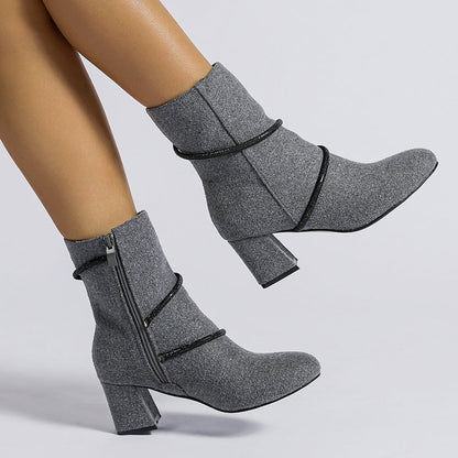 Ortho Welt Mid-Heel Boots With Rhinestone Chain - Unique And Elegant