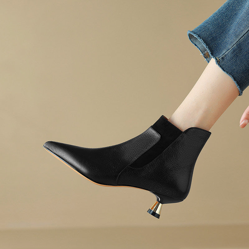 Ortho Welt Genuine Leather Ankle Boots With A Kitten Heel, Unique Elegance