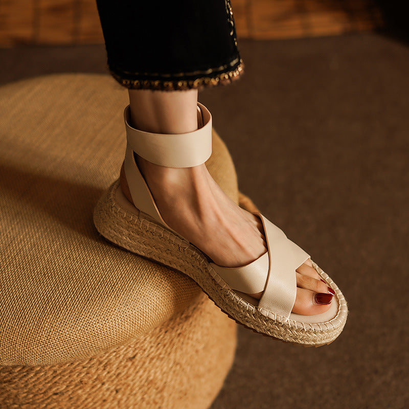 Ortho Welt Vintage Flat Sandals In Braided Leather With A Wedge Heel