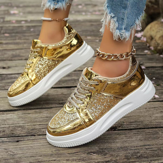 Ortho Welt Unique Sequined Lace-Up Flat Shoes