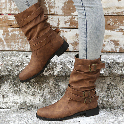 Ortho Welt Vintage Low Heel Boots With Adjustable Buckle